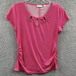 Womens Knit Top M Pink Geometric Ruched Minimalist Stretch Office Work Everyday